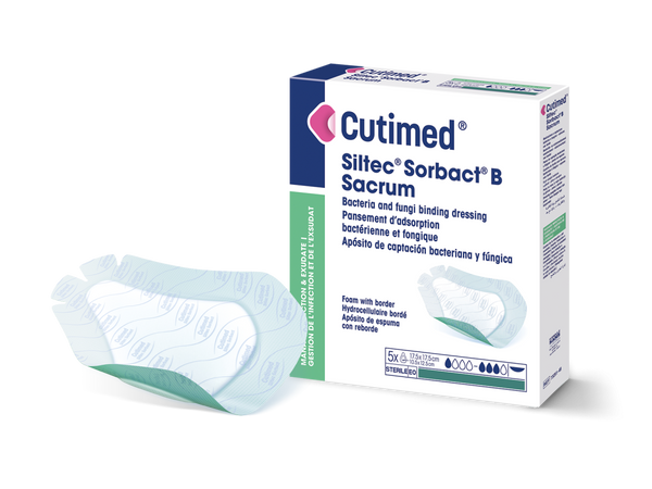 Cutimed Siltec Sorbact Antimicrobial Foam Dressing with Bacteria-Bind Action, Sacrum Shape, Box/5