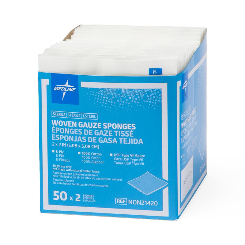 Sterile 100%-Cotton Woven Gauze Sponge, 8-Ply, 2" x 2" (5 cm x 5 cm)